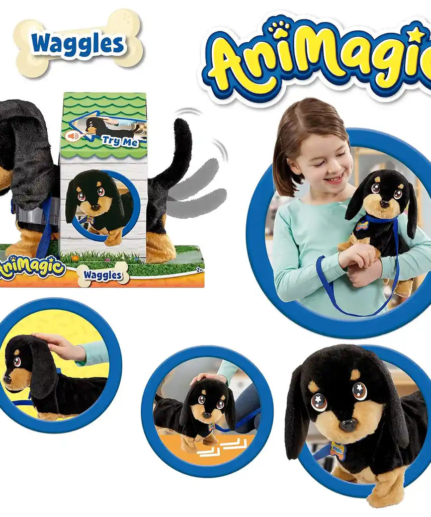 أنيماجيك واغلز داشهند، كلب تفاعلي محشو يمشي وينبح، حيوان أليف إلكتروني بذيل متحرك، مناسب للأعمار من 3 سنوات فما فوق، شخصيات ألعاب تفاعلية محشوة