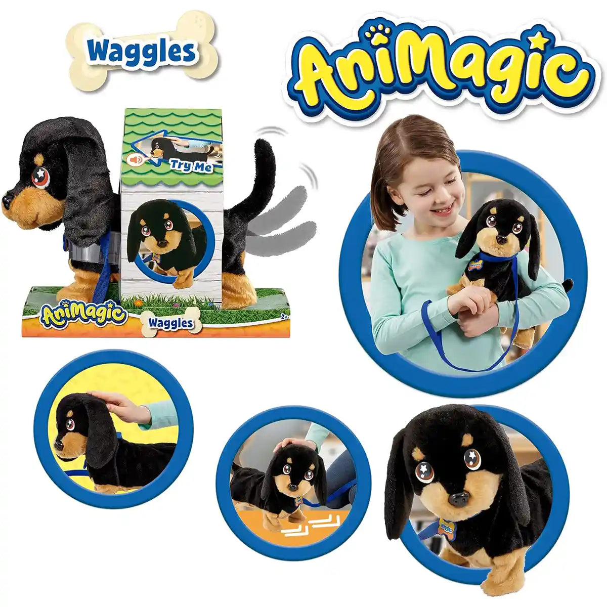 أنيماجيك واغلز داشهند، كلب تفاعلي محشو يمشي وينبح، حيوان أليف إلكتروني بذيل متحرك، مناسب للأعمار من 3 سنوات فما فوق، شخصيات ألعاب تفاعلية محشوة