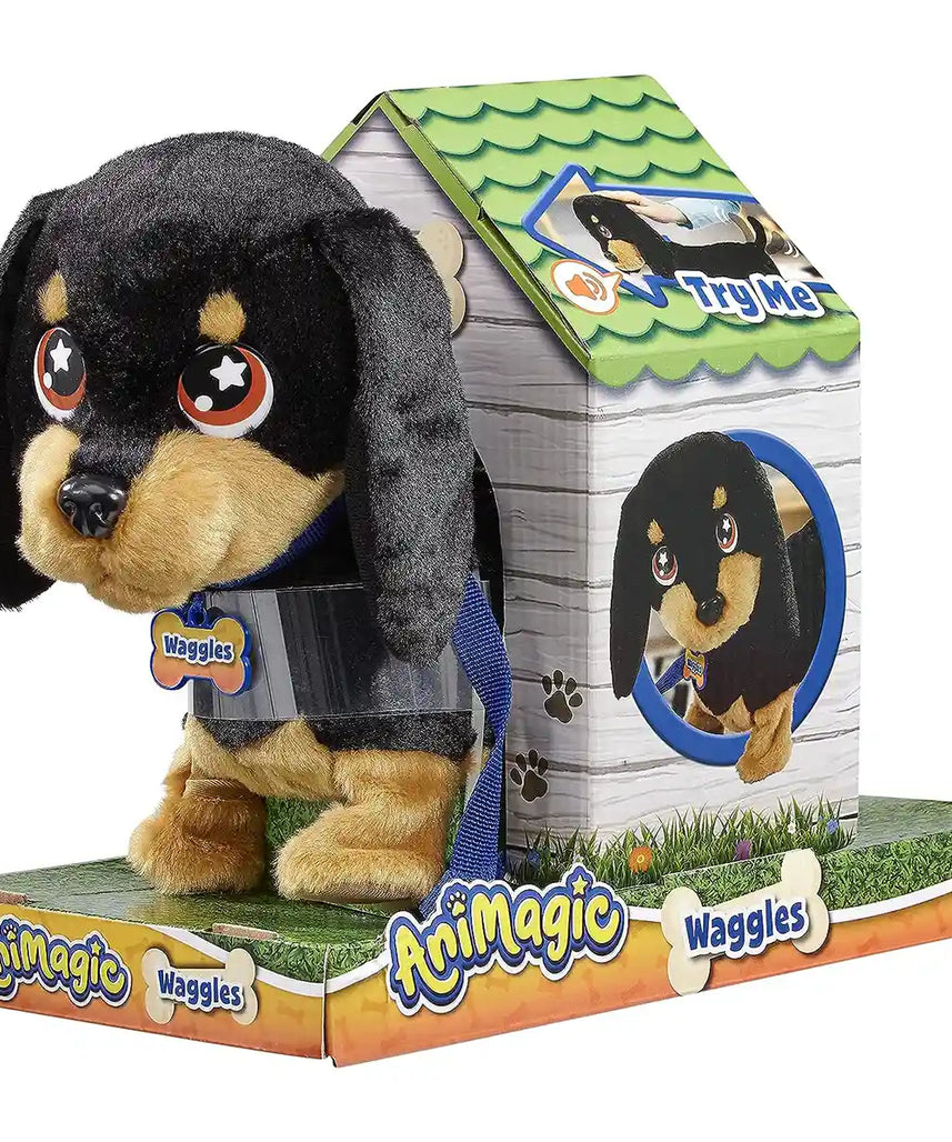 أنيماجيك واغلز داشهند، كلب تفاعلي محشو يمشي وينبح، حيوان أليف إلكتروني بذيل متحرك، مناسب للأعمار من 3 سنوات فما فوق، شخصيات ألعاب تفاعلية محشوة