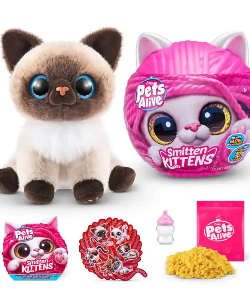 دمية قطط بيتس ألايف المحشوة والمُعجبة - دمية تفاعلية مع أصوات وزجاجة وخمس مفاجآت - 9541