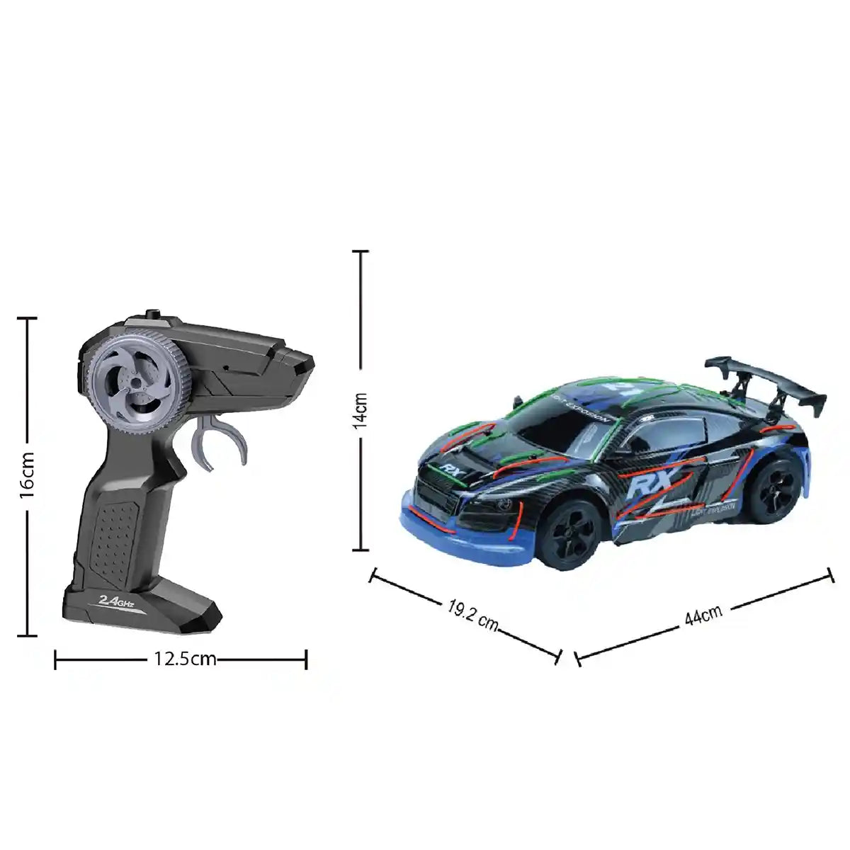سيارة سباق CRAZON بمقياس 1:10 مزودة بأضواء رائعة من سلك GL - جهاز تحكم عن بعد 2.4 جيجاهرتز، سرعة 15 كم/ساعة، مدى 25 مترًا، مناسبة للأعمار من 3 سنوات فما فوق