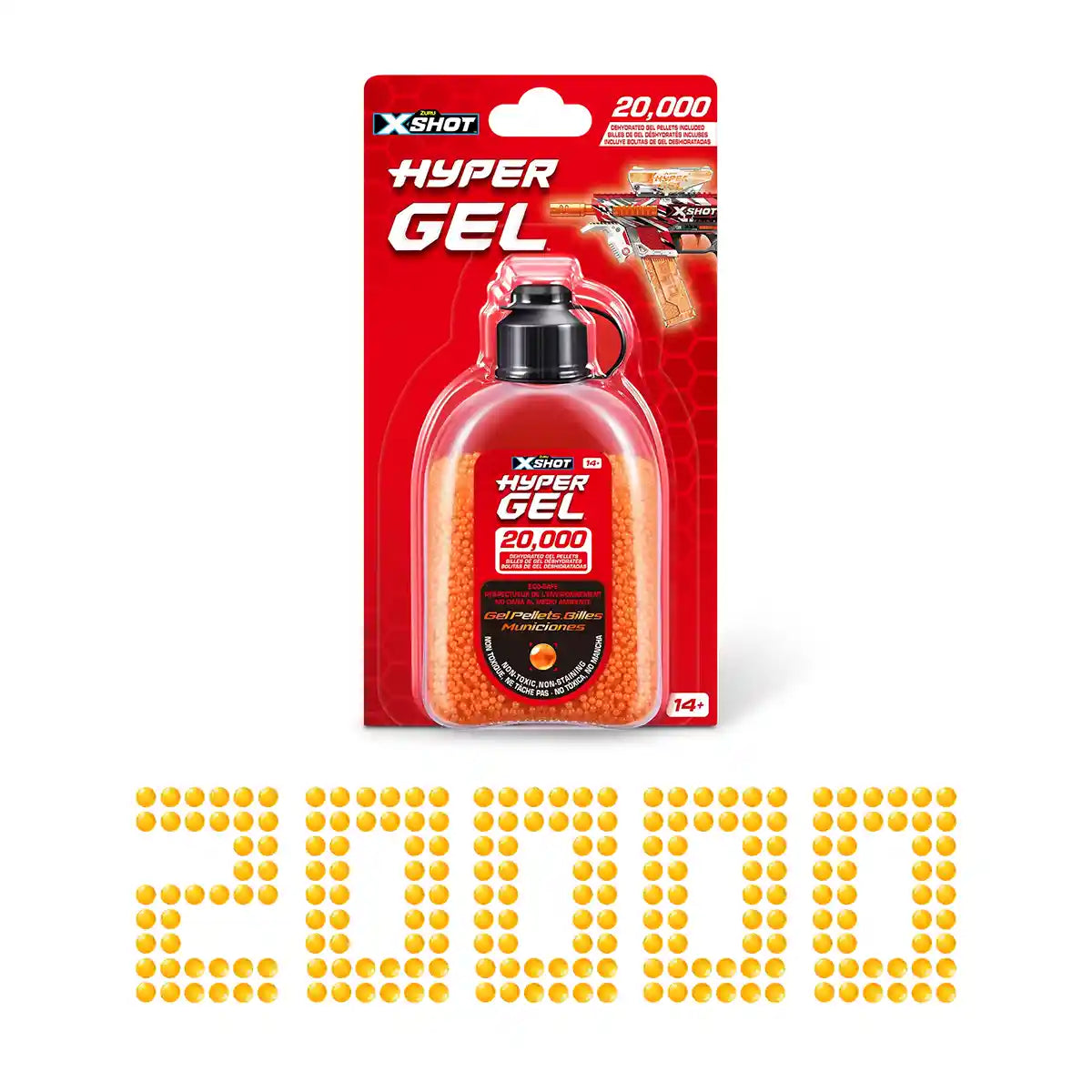 عبوة من 20 قطعة من جل إكس-شوت هايبر جل، XS-36625، 20,000 جل ماص للماء، ذخيرة رغوية آمنة وغير سامة، جل متمدد، متوافق مع مسدسات إكس-شوت، ألعاب ممتعة في الهواء الطلق وداخل المنزل، للأطفال والمراهقين
