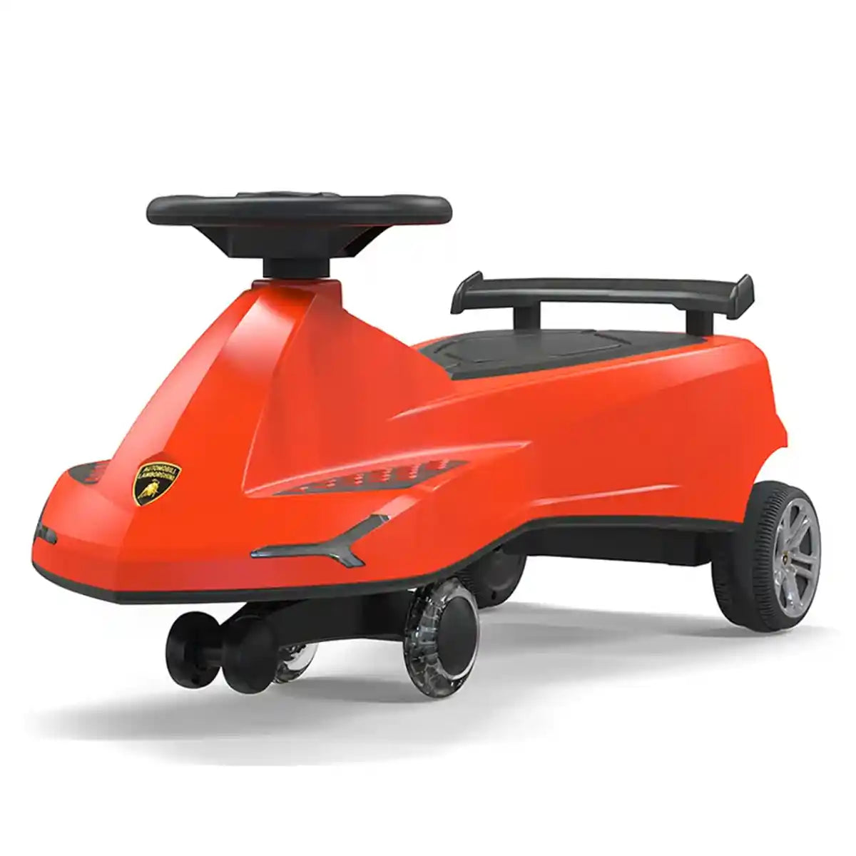 سيارة لامبورغيني سوينغ كار للأطفال، لون أحمر، مزودة بأضواء وبوق، هيكل من مادة TPE، مقعد واحد، مناسبة للأعمار من 3 سنوات فما فوق