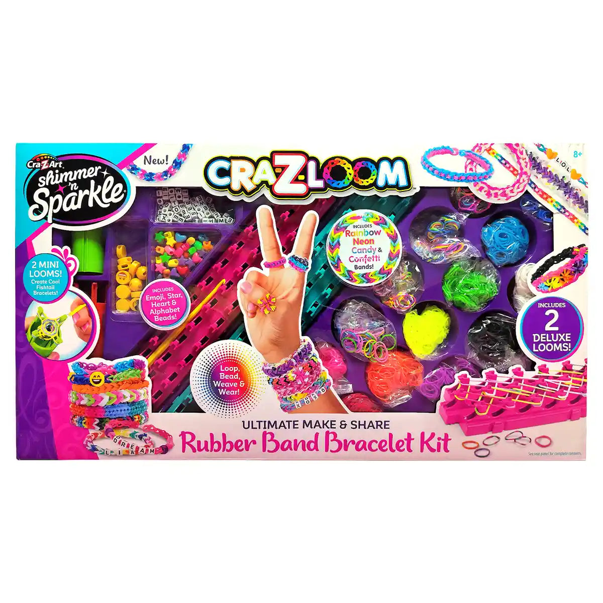 مجموعة صنع أساور مطاطية فاخرة من CraZLoom SNS من Cra-Z-Art، تحتوي على 4 أنوال، وأكثر من 2000 شريط مطاطي، وخرز، وخطافات، ومجموعة حرف يدوية للأطفال