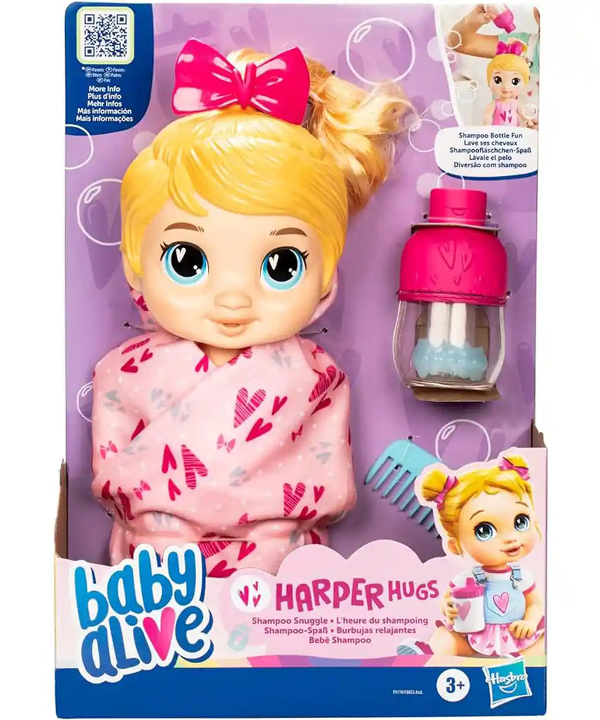 مجموعة ألعاب دمية بيبي ألايف شامبو سناغل هاربر هاجز، 11 بوصة، زجاجة فقاعات سحرية، شعر قابل للتمشيط، منشفة وإكسسوارات، للأعمار من 3 سنوات فما فوق، دمى ومنازل وإكسسوارات