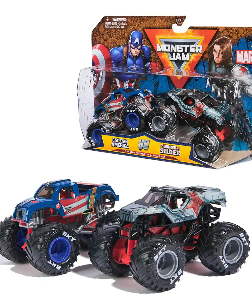 مجموعة Monster Jam Marvel بمقياس 1:64، شاحنتان مصبوبتان، Spider-Man، Venom، Iron Man، War Machine، أنماط متنوعة، للأعمار من 3 سنوات فما فوق