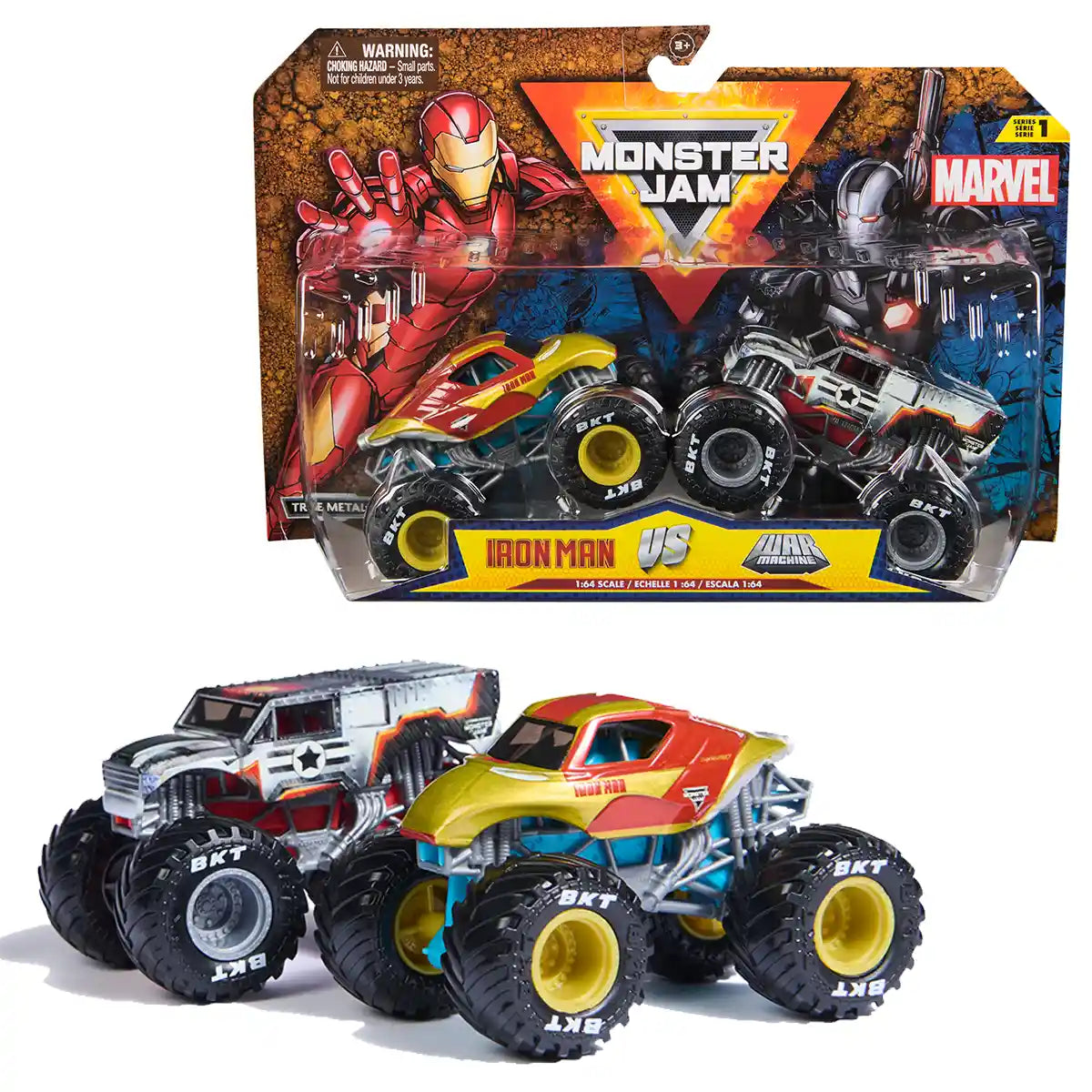 مجموعة Monster Jam Marvel بمقياس 1:64، شاحنتان مصبوبتان، Spider-Man، Venom، Iron Man، War Machine، أنماط متنوعة، للأعمار من 3 سنوات فما فوق