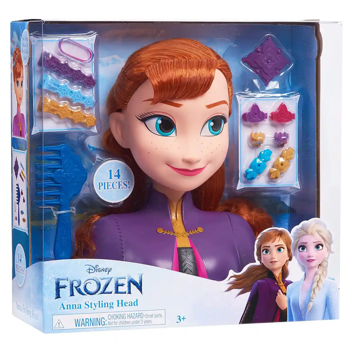 Disney Frozen 2 Anna Deluxe Styling Head, Red Hair, 17-Piece Hair Accessories Set for Kids Ages 3+