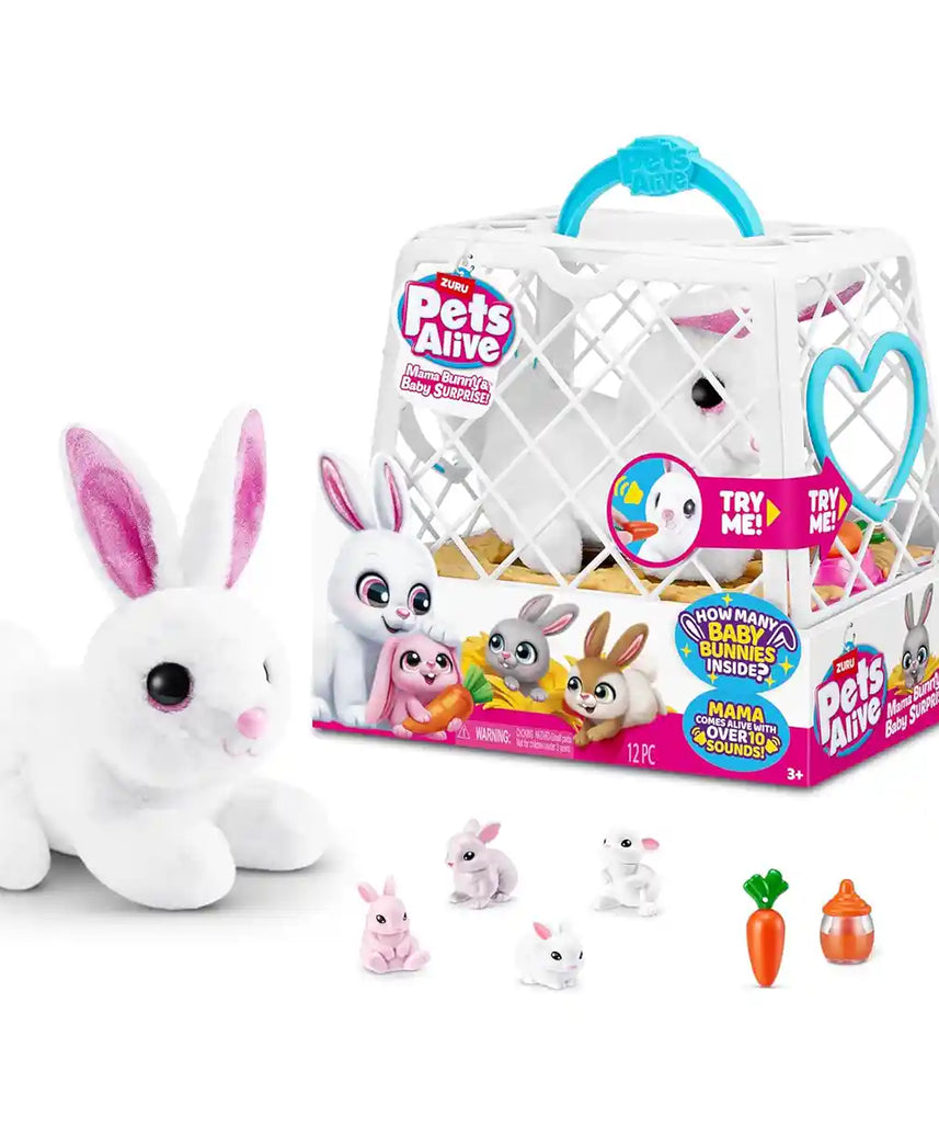 لعبة تفاعلية من Pets Alive Mama & Baby Surprise - السلسلة 1: Mama Bunny مع أرانب صغيرة مخفية وأصوات وملحقات