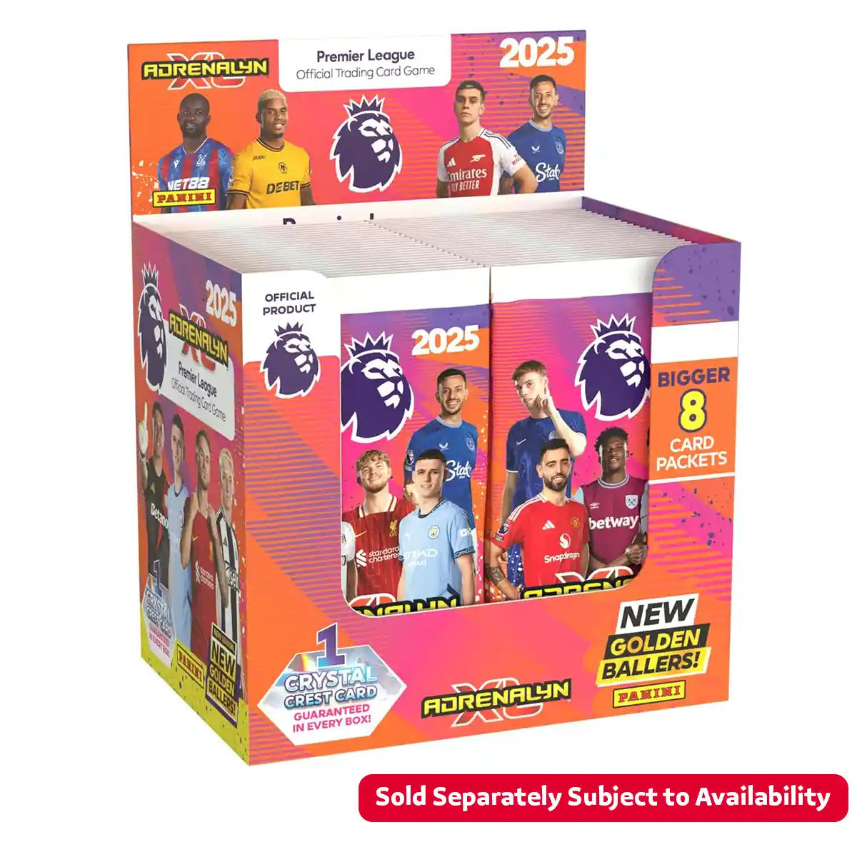 بطاقات تداول بانيني الدوري الإنجليزي الممتاز 2024/25 أدرينالين XL، علبة من 24 بطاقة، غولدن بولرز، إصدار محدود، بطاقات متوازية، بطاقات كرة قدم قابلة للتحصيل