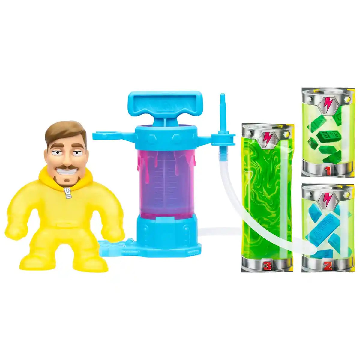 مجموعة أدوات صنع شخصيات الحركة الخاصة بك من MrBeast Lab Hero Creator، لعبة Hazmat Jimmy القابلة للتمدد مع 3 حشوات، محطة إبداع تفاعلية، مجموعة لعب DIY قابلة لإعادة التعبئة للأطفال من سن 5 سنوات فما فوق