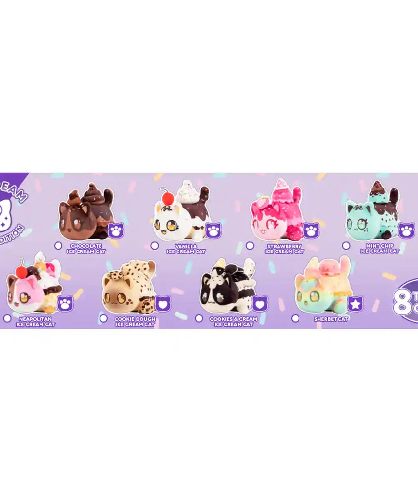 دمية أفماو ميميوز المحشوة الغامضة، مقاس 6 بوصات، صندوق أعمى من مجموعة الآيس كريم، واحدة من 8 ألعاب قطط مفاجئة محشوة، بضائع أفماو الرسمية