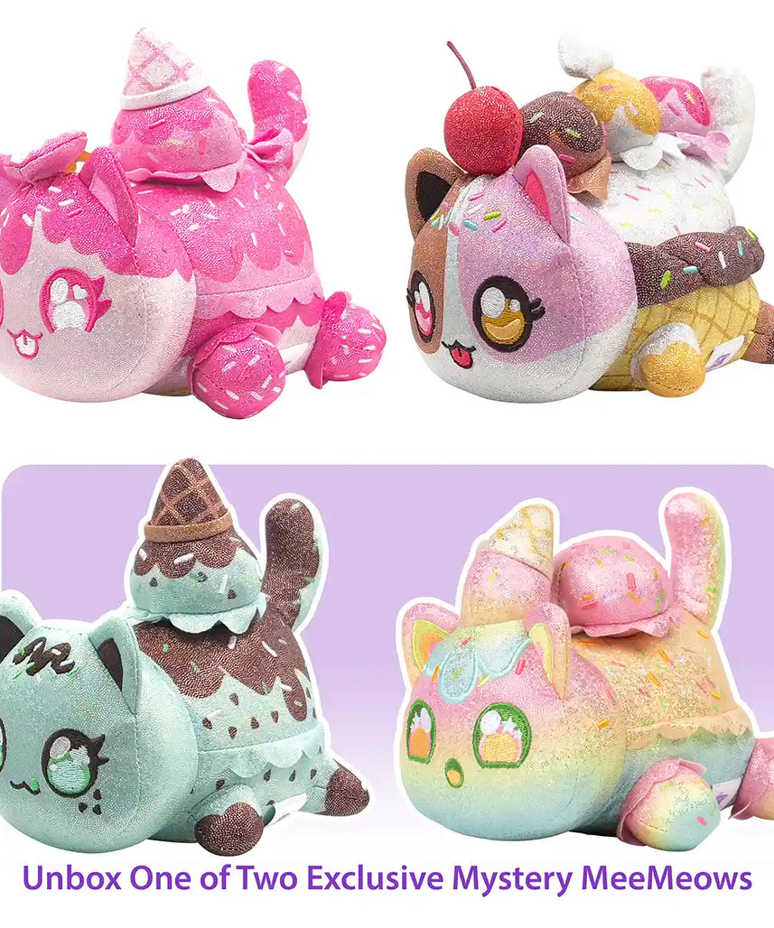 مجموعة أفماو مي مياو المحشوة، 3 قطع، مجموعة آيس كريم لامعة، قطط قابلة للتجميع، 6 بوصات، حيوانات محشوة ناعمة من البوليستر، مناسبة للأعمار من 18 شهرًا فما فوق، حيوانات محشوة وألعاب قطيفة
