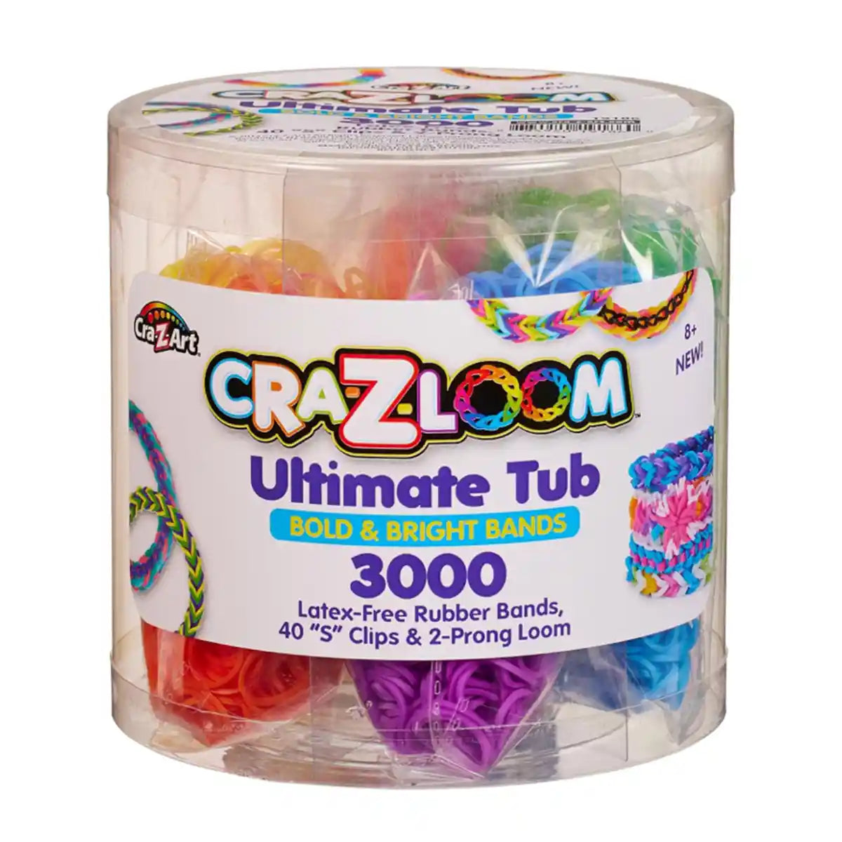 Cra-Z-Loom Ultimate Tub 3000 Rubber Band Bracelet Maker Kit with Neon Bands, 2-Prong Looms, S-Clips, DIY Friendship Jewelry Craft Set for Kids, Creative Party Fun Gift