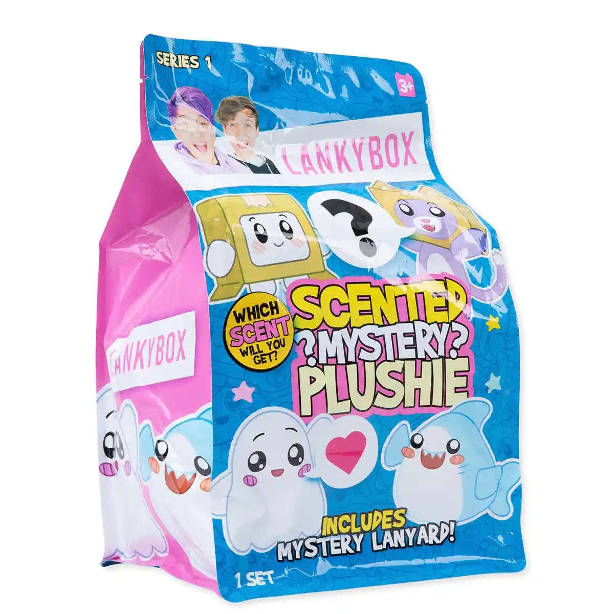 LankyBox Mystery Plush 11 Inch Soft Collectible Plush Toy, Scented Surprise Doll with Mystery Lanyard, Foxy Boxy Thicc Shark Ghosty, Official LankyBox Merch for Kids 3+