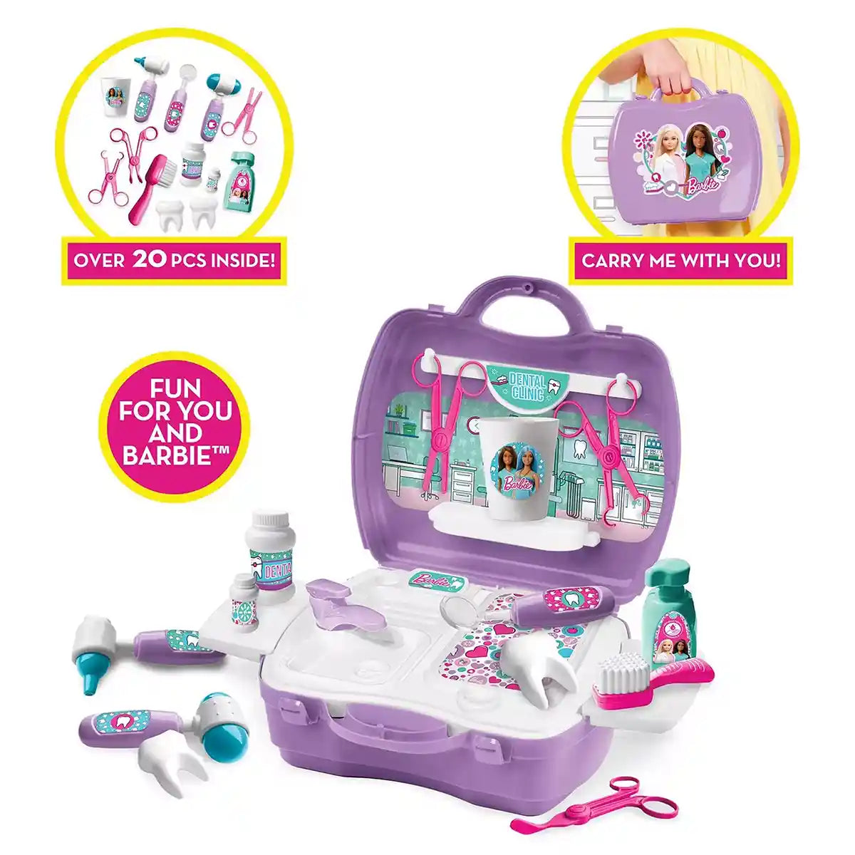 Barbie Dentist Playset, Travel Carry Case with Over 20 Accessories, Pretend Dentist Role Play Set for Kids Aged 3 and Up