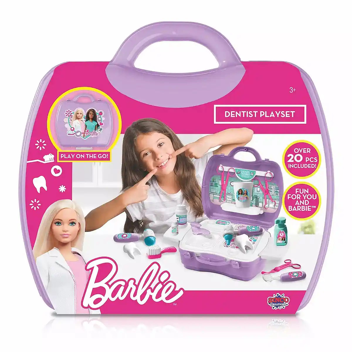 Barbie Dentist Playset, Travel Carry Case with Over 20 Accessories, Pretend Dentist Role Play Set for Kids Aged 3 and Up