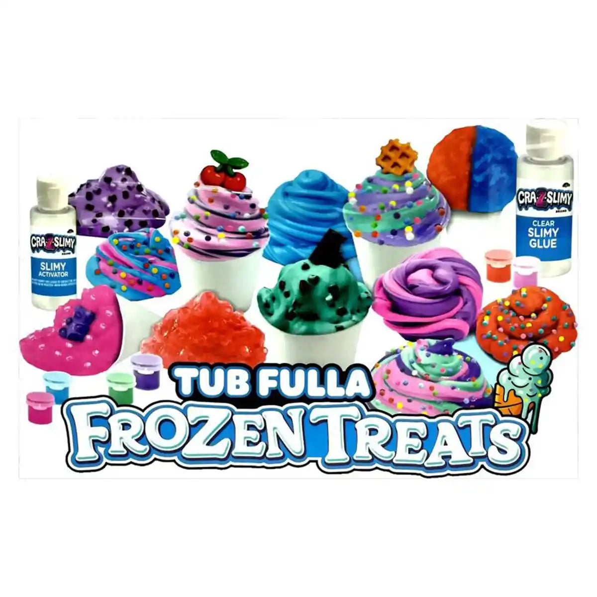Cra-Z-Slimy Bold & Brite 8 Count + Tub Fulla Frozen Treats, 8-Pack Colorful Slimes + DIY Frozen Treat Slime Kit, Sensory Play, Stretchy, Squishy, Glitter & Confetti Fun for Kids 6+