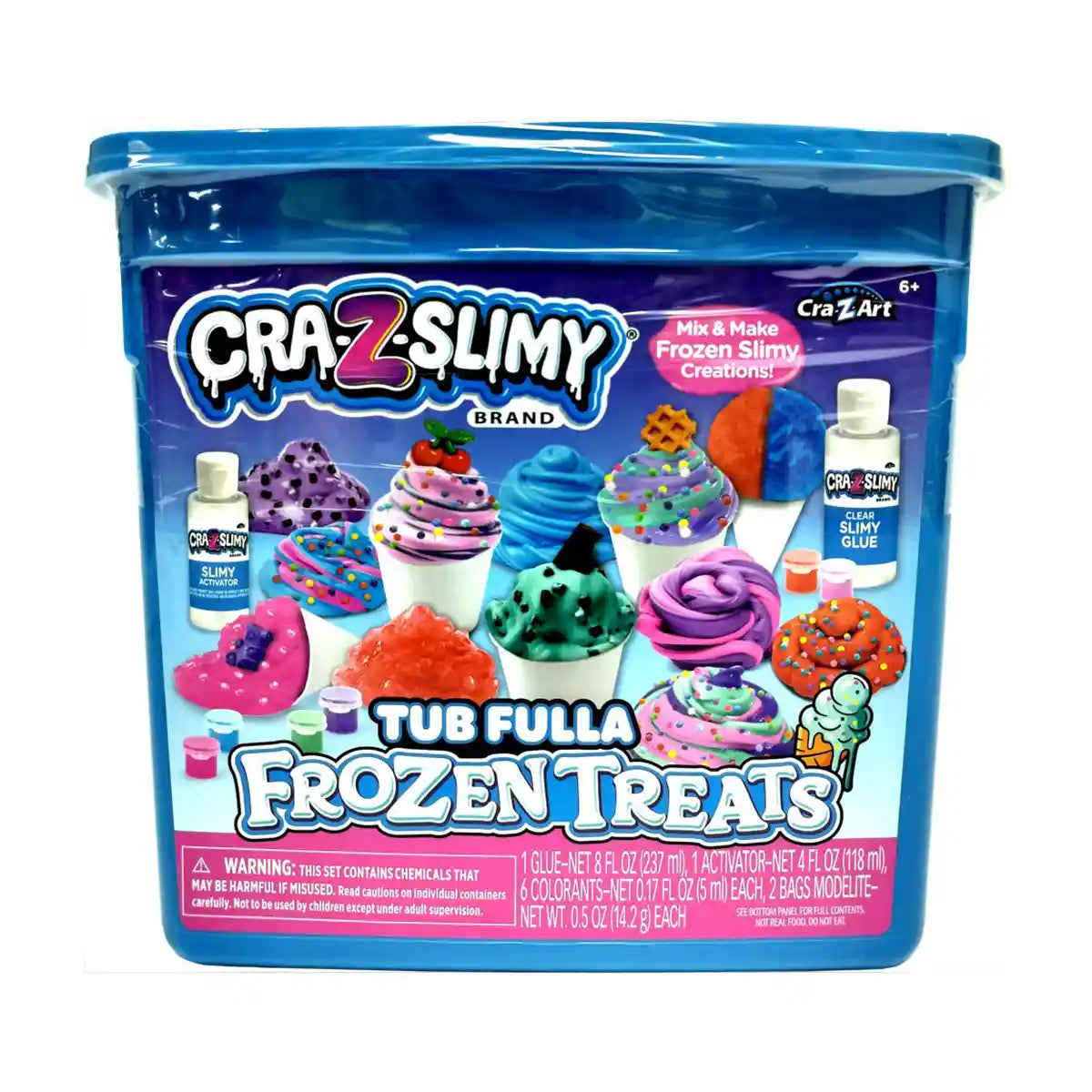 Cra-Z-Slimy Bold & Brite 8 Count + Tub Fulla Frozen Treats, 8-Pack Colorful Slimes + DIY Frozen Treat Slime Kit, Sensory Play, Stretchy, Squishy, Glitter & Confetti Fun for Kids 6+