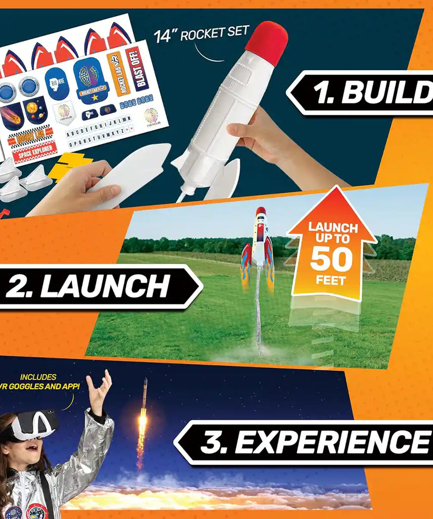 مجموعة علوم الصواريخ بيل ني من أباكوس براندز مع نظارات الواقع الافتراضي، ومجموعة أنشطة مختبر الصواريخ المكونة من 23 قطعة وكتاب تعليمي من 40 صفحة، لعبة علمية وتعليمية مرخصة رسميًا للأطفال من سن 8 سنوات فما فوق