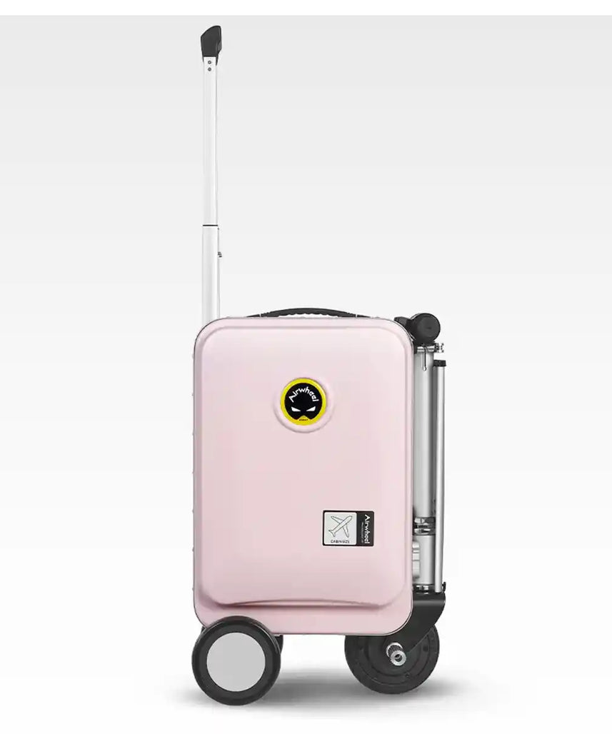 حقيبة سكوتر كهربائية Airwheel SE3S، وردية اللون، حقيبة سفر ذكية بمحرك سعة 20 لترًا مع بطارية قابلة للإزالة معتمدة من شركة الطيران، وخاصية بنك الطاقة وسرعة 13 كم/ساعة