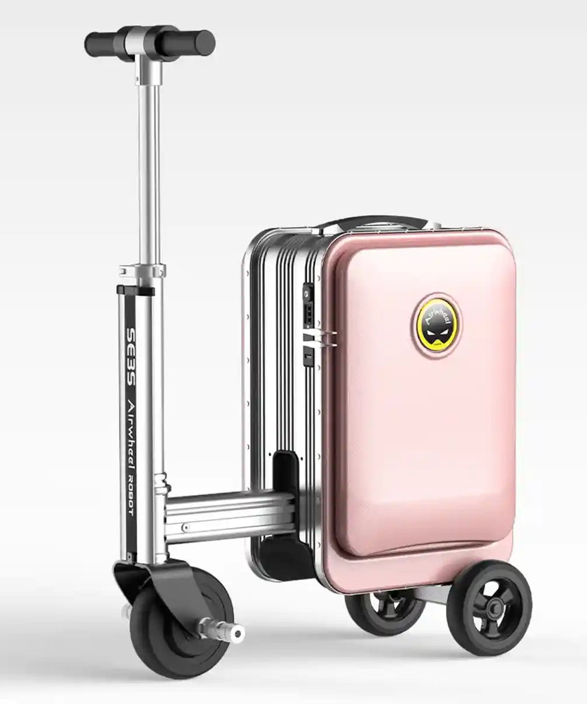 حقيبة سكوتر كهربائية Airwheel SE3S، وردية اللون، حقيبة سفر ذكية بمحرك سعة 20 لترًا مع بطارية قابلة للإزالة معتمدة من شركة الطيران، وخاصية بنك الطاقة وسرعة 13 كم/ساعة
