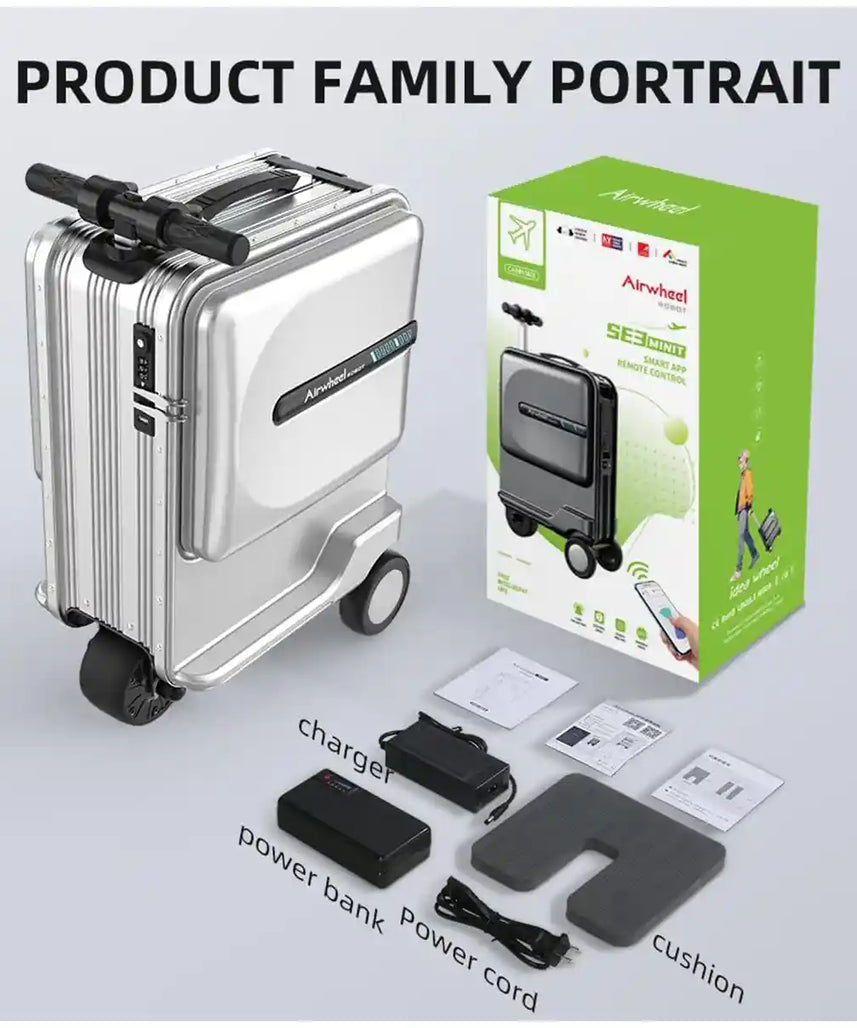 حقيبة سكوتر كهربائية Airwheel SE3MiniT، فضية اللون، خفيفة الوزن وذكية، سعة 26 لترًا، مع بطارية قابلة للإزالة معتمدة من شركة الطيران، وبنك طاقة، وسرعة 8 كم/ساعة