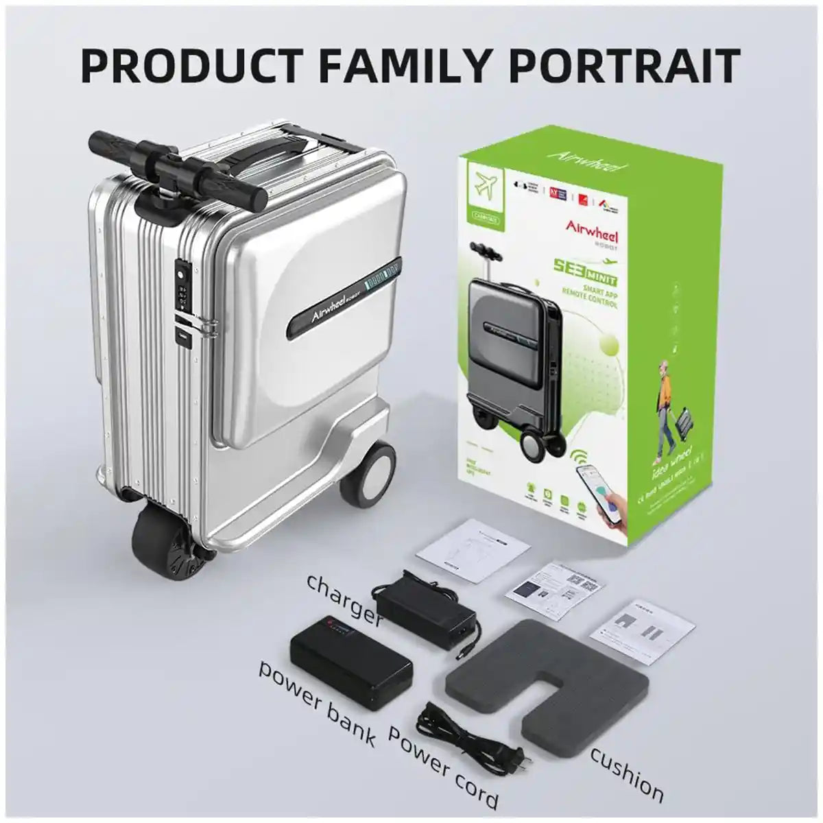 حقيبة سكوتر كهربائية Airwheel SE3MiniT، فضية اللون، خفيفة الوزن وذكية، سعة 26 لترًا، مع بطارية قابلة للإزالة معتمدة من شركة الطيران، وبنك طاقة، وسرعة 8 كم/ساعة