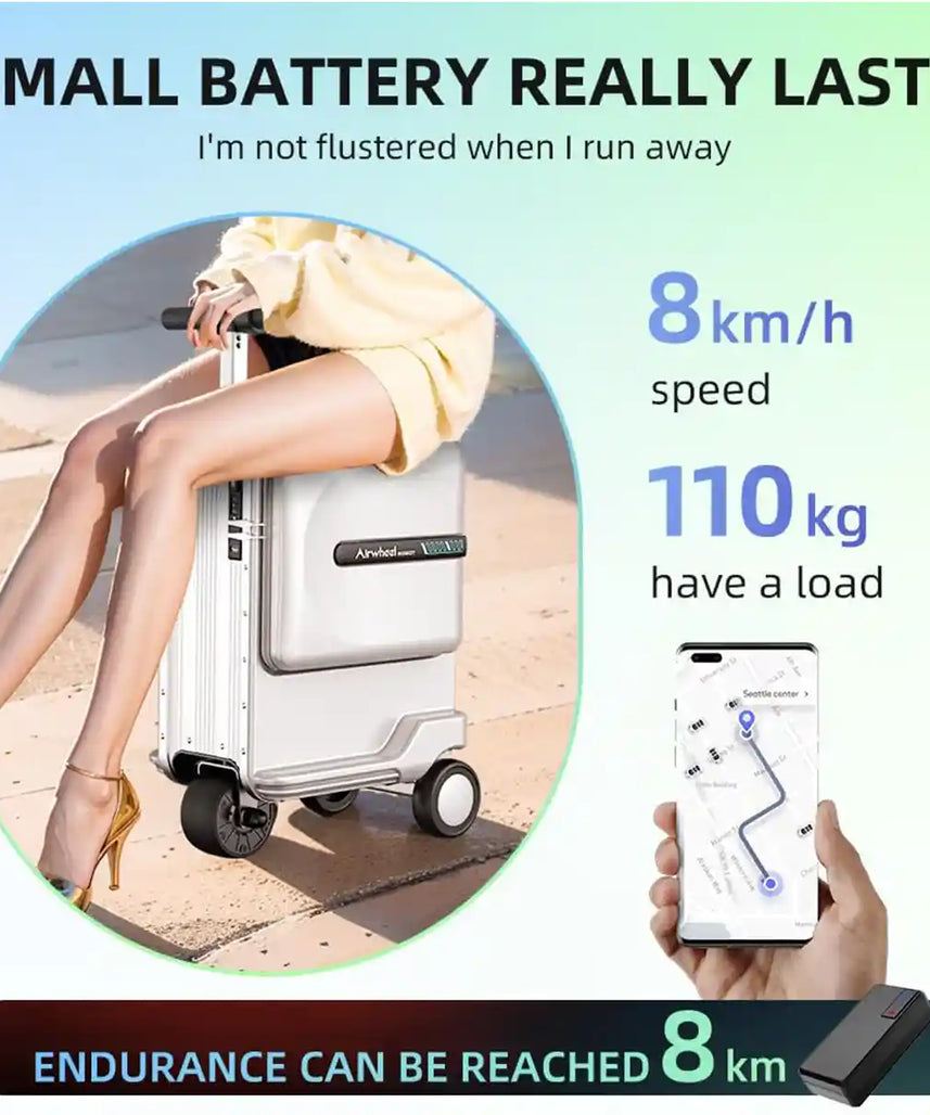 حقيبة سكوتر كهربائية Airwheel SE3MiniT، فضية اللون، خفيفة الوزن وذكية، سعة 26 لترًا، مع بطارية قابلة للإزالة معتمدة من شركة الطيران، وبنك طاقة، وسرعة 8 كم/ساعة