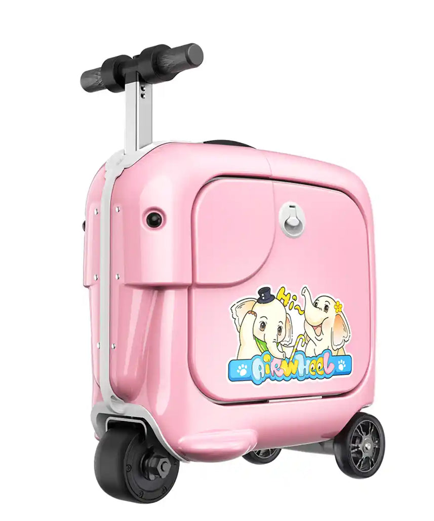 حقيبة سكوتر كهربائية للأطفال Airwheel SQ3S، وردية اللون، سعة 20 لترًا مع مقود قابل للتعديل، وبطارية قابلة للإزالة، ومكبرات صوت بلوتوث، وسرعة 6.5 كم/ساعة
