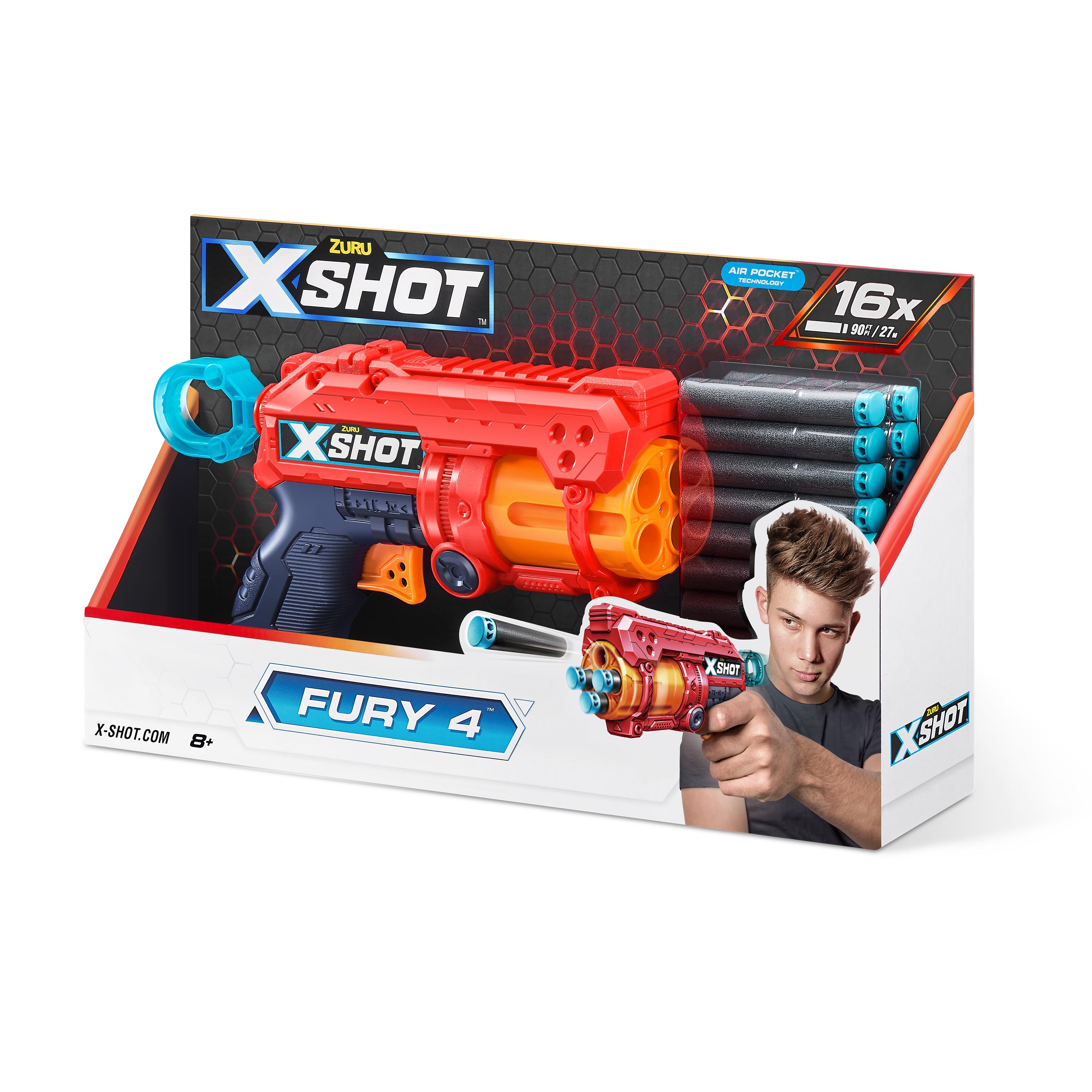 X-Shot Excel Fury 4 Blaster (16 Darts) by ZURU, Foam Dart Gun for Boys & Girls, Ages 8+