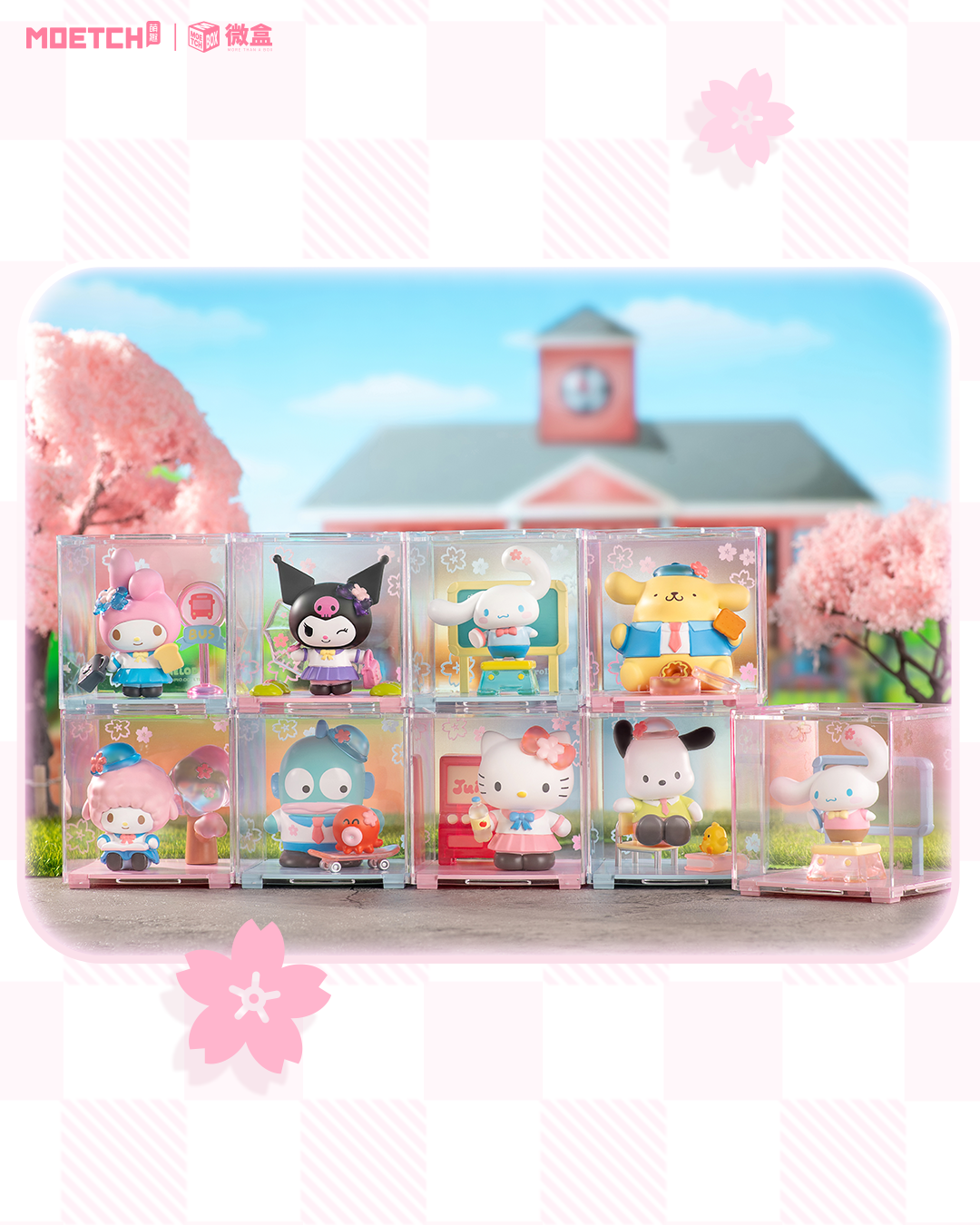Moetch Sanrio Star Academy Mini Box Pro Blind Box Figures, Collectible Mystery Toys with Acrylic Display Case, 8 Designs + Secret Rare, Ages 6+