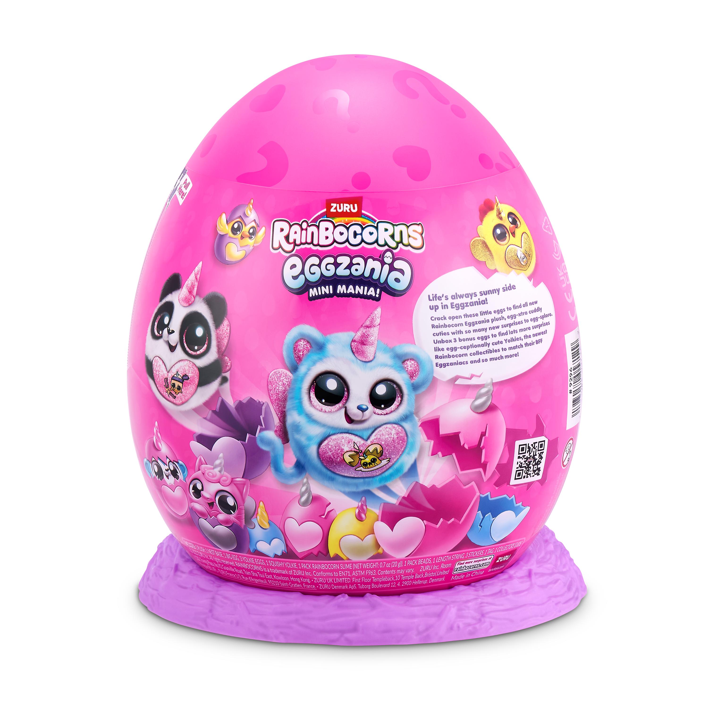 Rainbocorns Eggzania Mini Mania Series 1 Surprise Plush Toy for Girls Ages 3+, Collectible Stuffed Animal with 10+ Surprises, Slime, Stickers & Wearable Jewelry