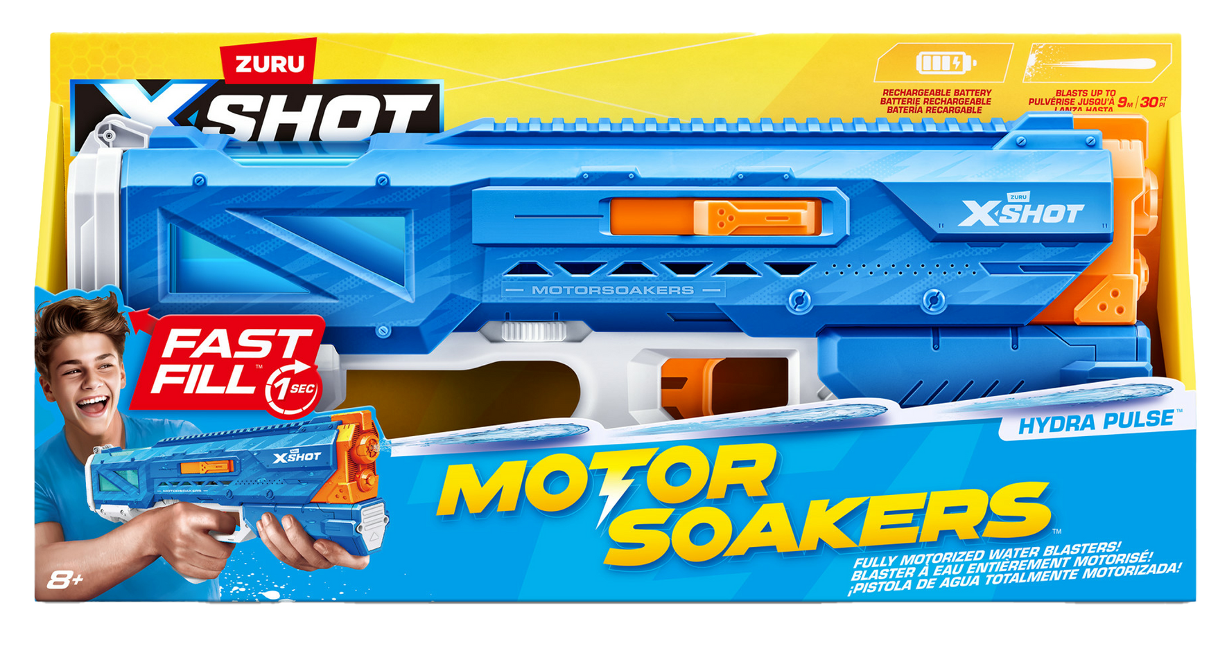 XSHOT Water Fast Fill Motor Soaker Hydra Pulse Water Toy Gun, Motorized Water Blaster with 650ml Capacity, Fast-Fill Technology, Rechargeable Battery, Blasts Up to 29 Feet, Outdoor Summer Water Toy for Boys and Girls Age 8+