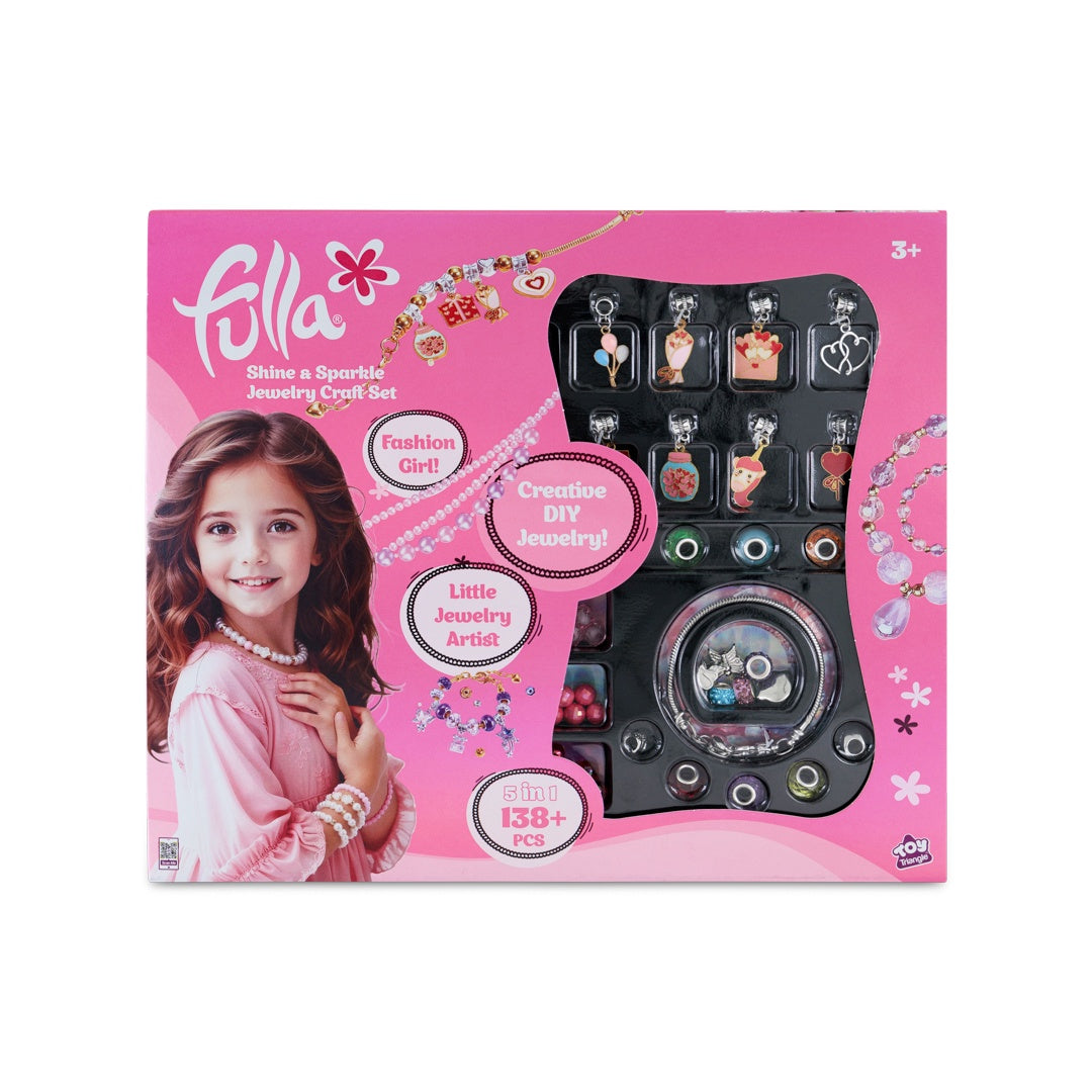 Fulla Shine & Sparkle 5-in-1 Jewelry Craft Set for Kids Ages 3+, DIY Bracelets & Necklaces, 138+ Beads, Charms & Elastic Cords