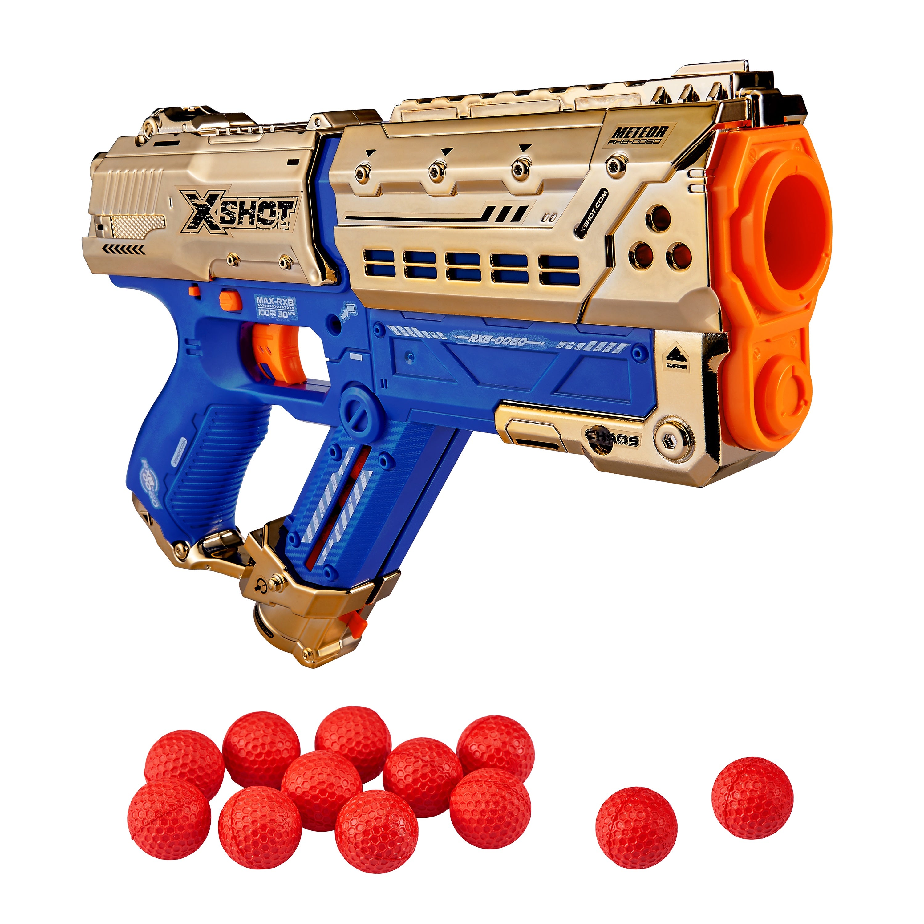 X Shot Chaos Dart Ball Blaster Golden Meteor, High Speed Ball Gun Toy for Boys, Age 14+