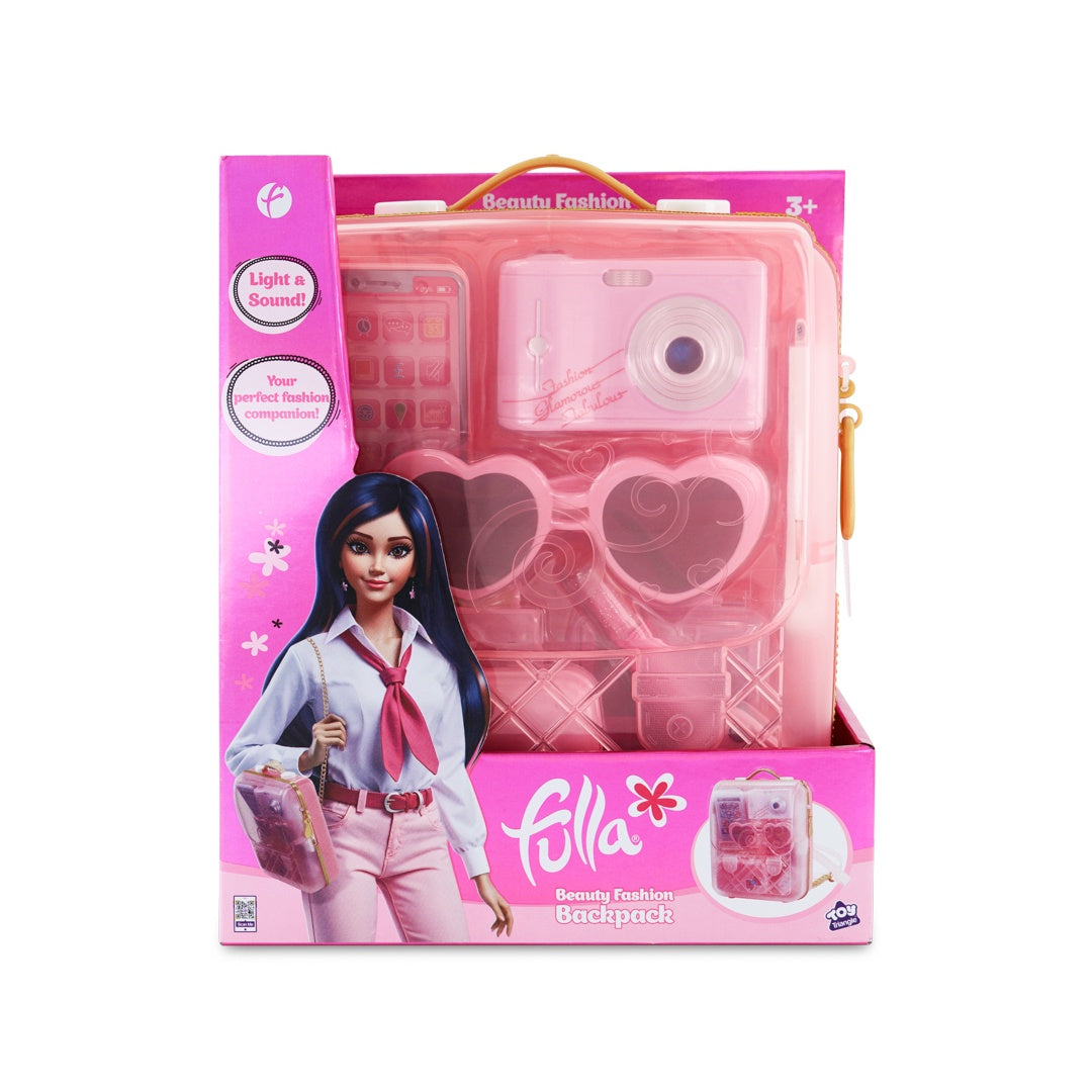 Fulla Beauty Fashion Backpack Playset for Girls Ages 3+ with Light-Up Camera & Phone, Makeup Accessories, and Pretend Play Items