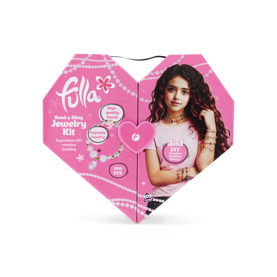 Fulla Bead & Bling 3-in-1 Jewelry Kit for Girls Ages 3+, 1388 Colorful Beads, Charms & Strings, DIY Necklace, Bracelet, and Hair Accessory Craft Set