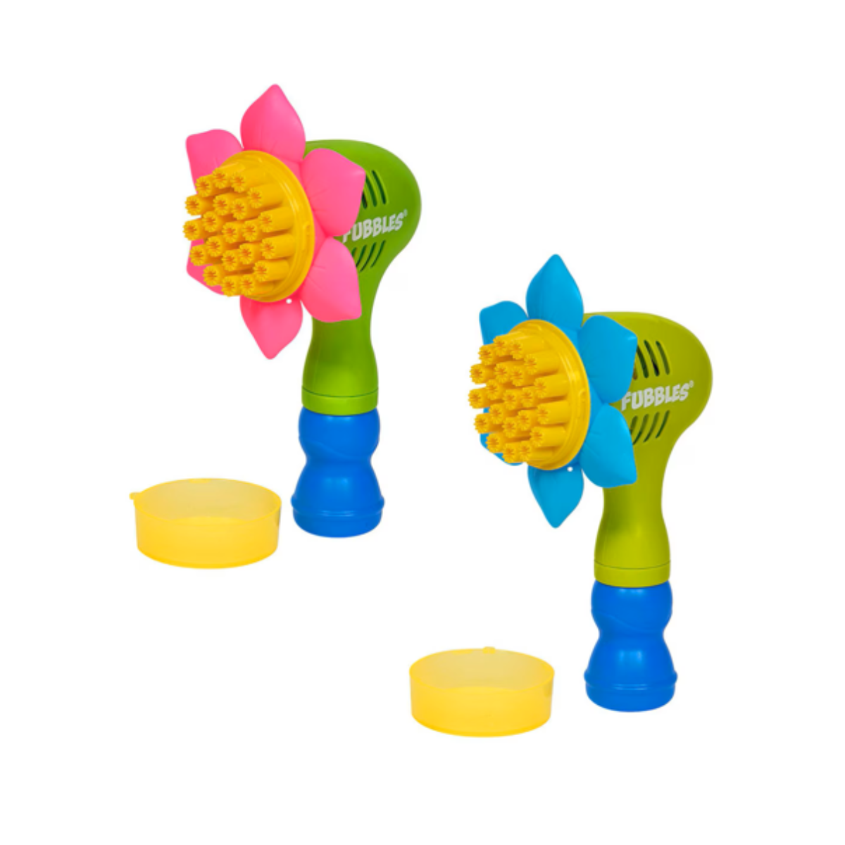 Fubbles Sunflower Dippin Bubble Blower, Assorted Colors, Automatic Bubble Wand, Includes Dip Tray and 2.2oz Bubble Solution, Easy Press Button Bubble Maker for Kids, Battery Operated Outdoor Bubble Toy, Ages 3 Plus