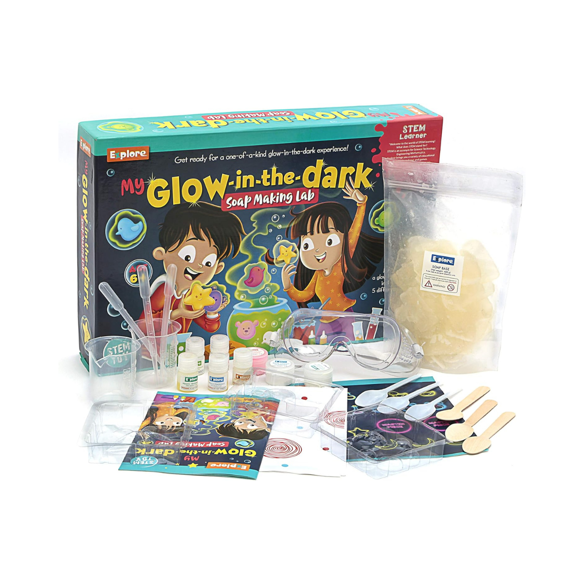 Explore STEM Learner My Glow-in-The-Dark Soap Making Lab, Educational DIY Activity Toy Kit for Boys and Girls 6+, Science Experiment Kit, Safe Tested Materials, One Size