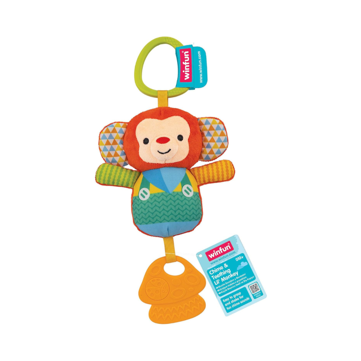 Winfun Chime and Teething Lil’ Monkey Baby Toy, Soft Hanging Rattle and Teether for Crib Stroller Car Seat, Soothes Teething & Encourages Sensory Exploration, 0+ Months