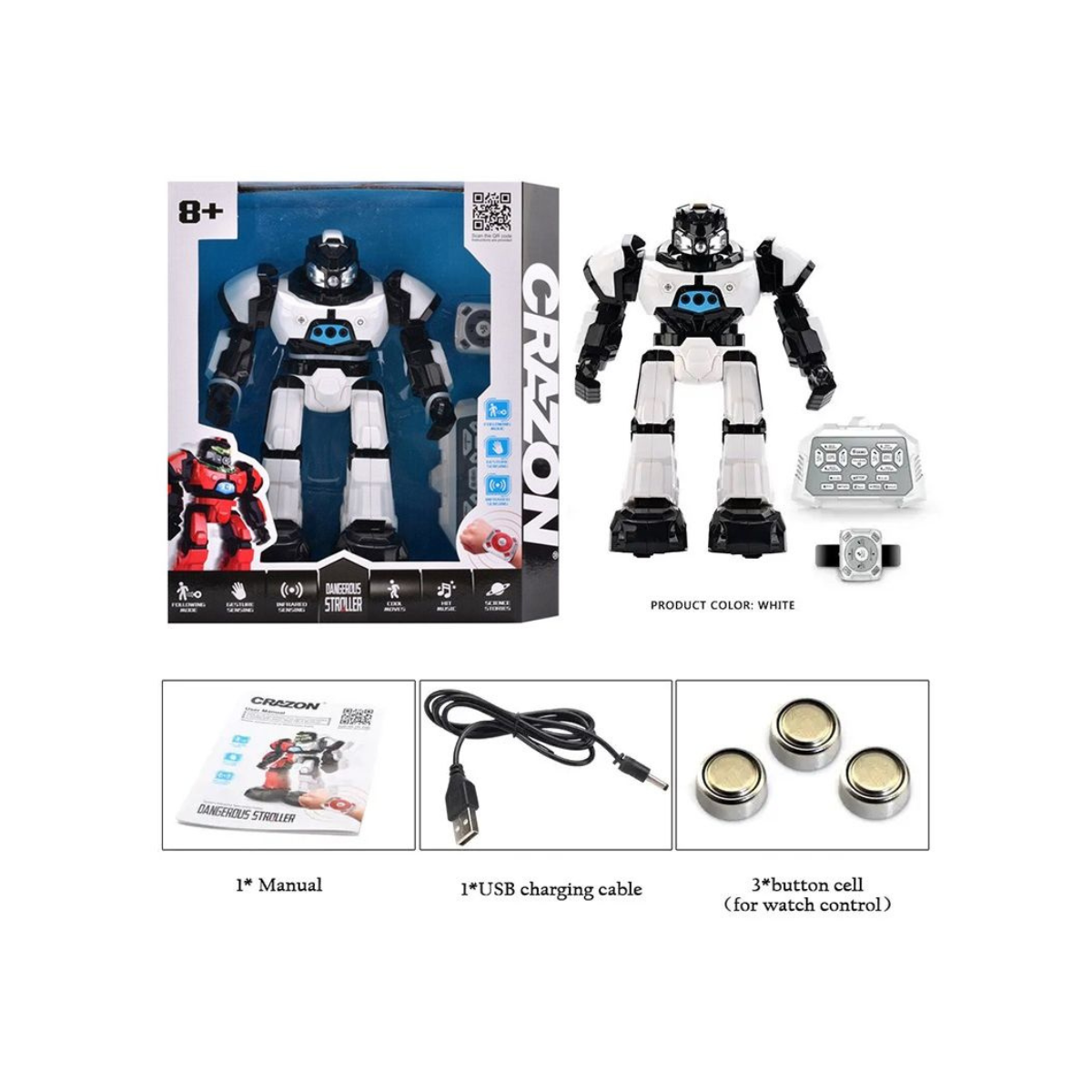 Crazon R/C Warrior Robot, Remote-Controlled Programmable Robot Toy for Kids, Boys & Girls, Ages 8+ (Assorted: White/Red)