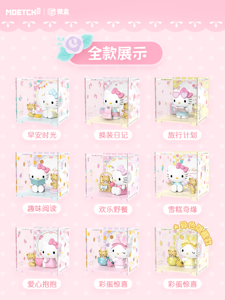 Moetch Sanrio Hello Kitty Sweetheart Playmate Blind Box Figures – Mini Box Pro Collectible Toys with Acrylic Display Case, Random Mystery Figure, Ages 6+