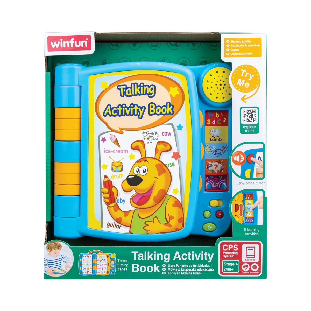 Winfun Talking Activity Book, Interactive Learning Toy with Sounds, Buttons + 3 Mobile Pages, Assorted Colour, 2–5 Years
