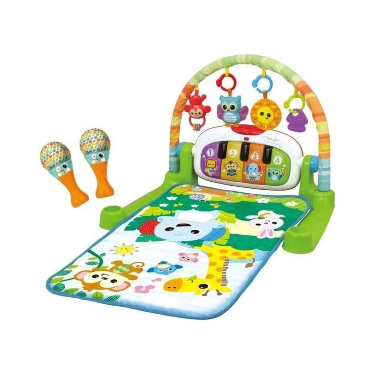 Winfun Jungle Pals Kick ’N Play Musical Gym Interactive Playset Baby Activity Gym with Light-Up Piano & Hanging Toys Newborn+
