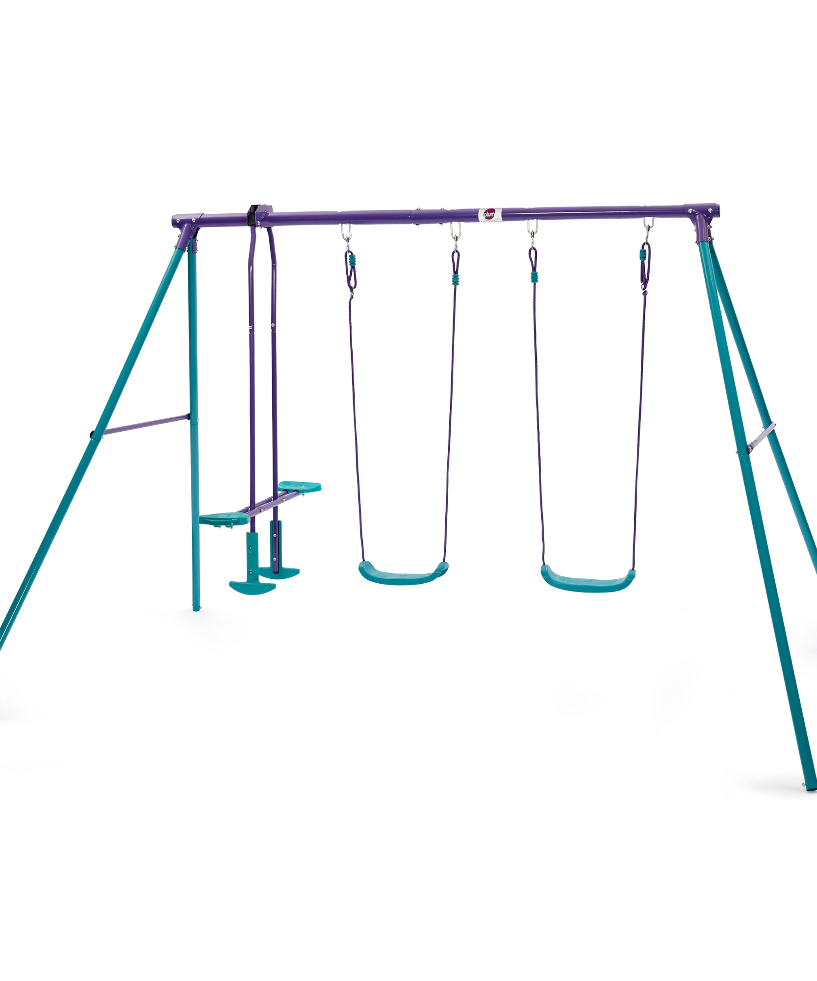 أرجوحة مزدوجة من Plum Jupiter مع مجموعة منزلق، سهلة التجميع بإطار معدني قوي مع أقصى وزن 50 كجم لكل أرجوحة، لعبة خارجية مناسبة للأطفال من سن 3 سنوات فما فوق
