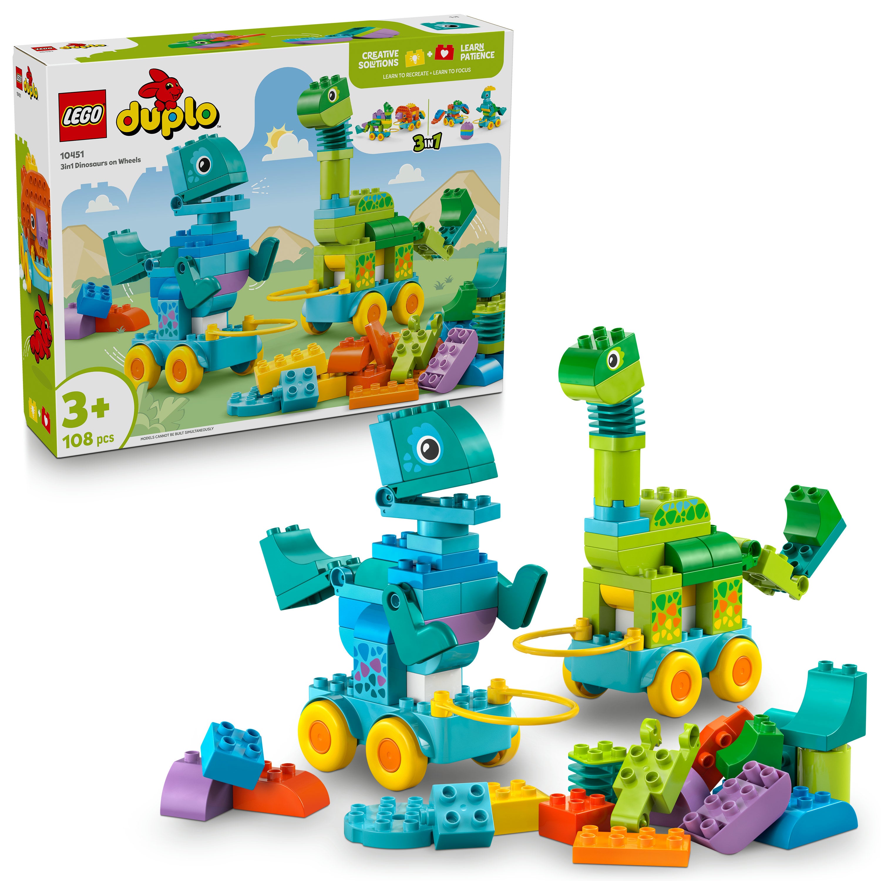 LEGO Duplo 10451 3in1 Dinosaurs on Wheels V29 for Unisex 3+ Rolling Dinosaur Building Toy Early Learning Playset