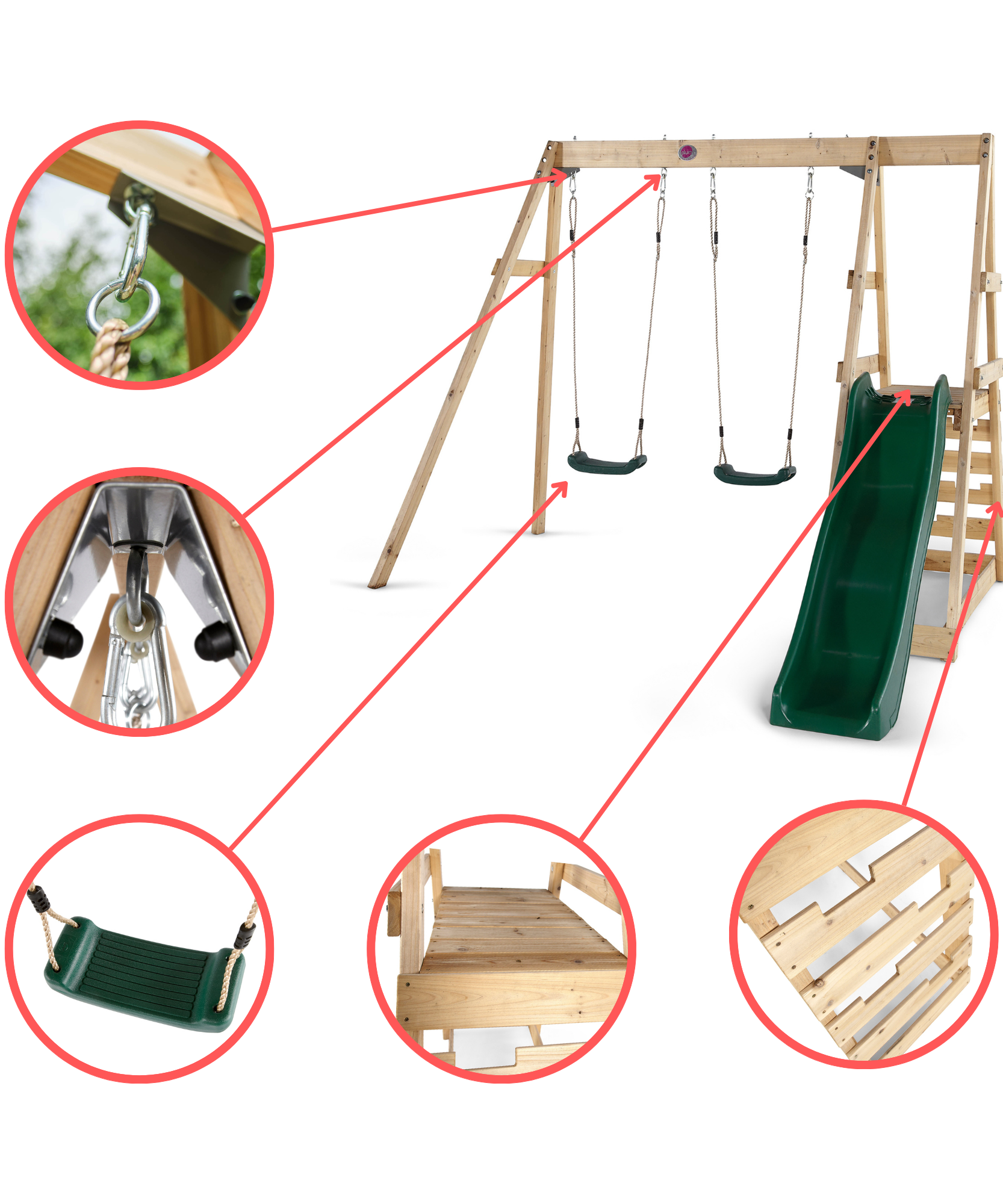 إطار تسلق خشبي من خشب البرقوق مع أرجوحة ومنزلق بطول 6 أقدام، لعبة خارجية قابلة للتحرك للخلف مع سعة وزن 50 كجم لكل مقعد، مناسب للأطفال من الأولاد والبنات من سن 3 سنوات فما فوق