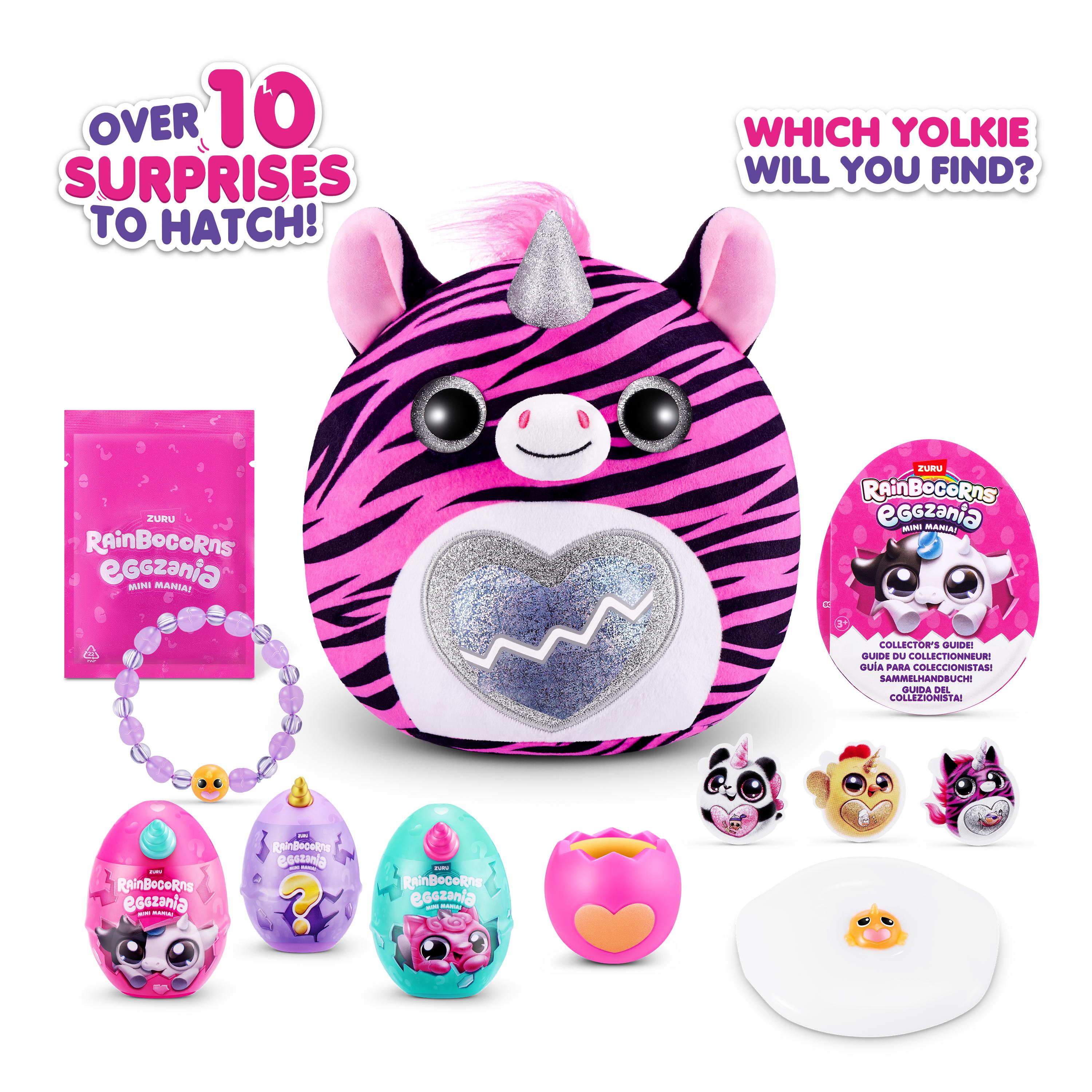 Rainbocorns Eggzania Mini Mania Series 1 Surprise Plush Toy for Girls Ages 3+, Collectible Stuffed Animal with 10+ Surprises, Slime, Stickers & Wearable Jewelry