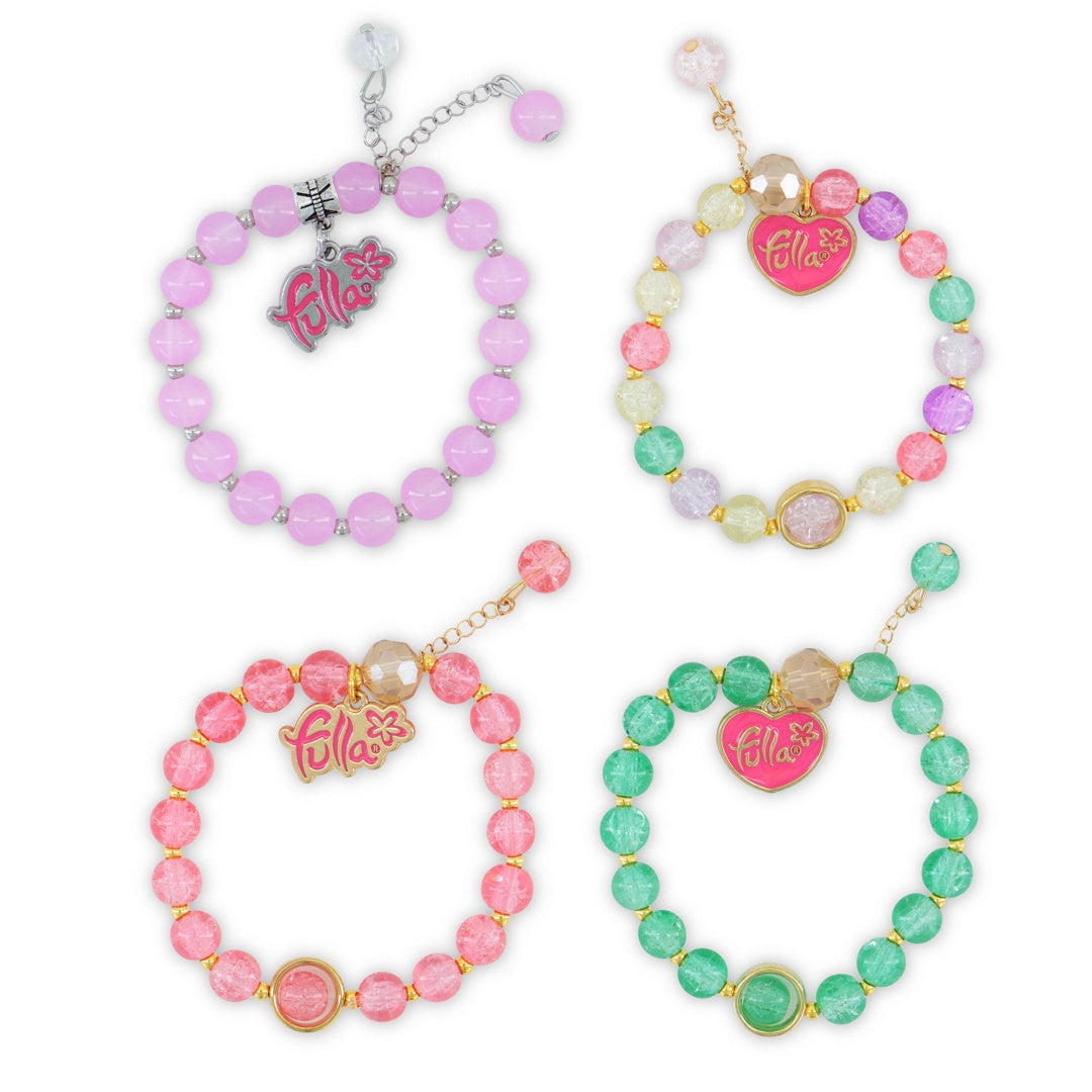 Fulla Little Charmers Bracelet Set for Girls Ages 3+, 4 Stylish Beaded Designs with Metal Heart Charm in Cute Case, Colorful Fashion Jewelry Accessory for Creative Play